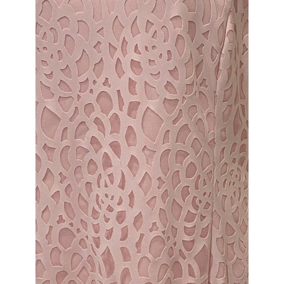 Karl Lagerfeld Size 12 Pink Pencil Dress. Rosette Cut Out Overlay Zip Closure - Picture 2 of 4